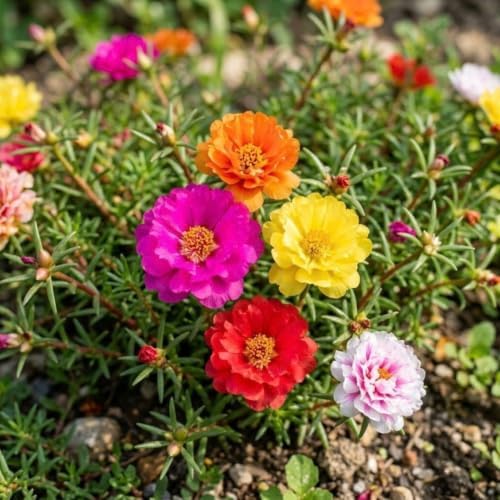 4 Assorted Moss Rose Portulaca Plants, Colorful Ground Cover, 4-7 Inch Tall - Image 2