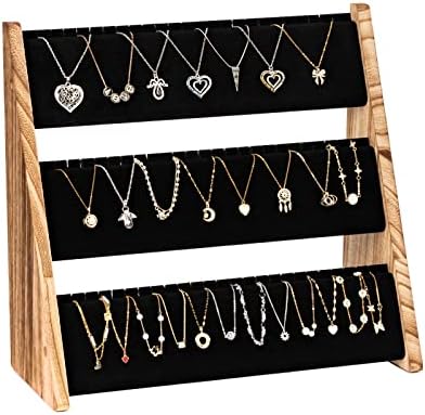 Necklace Holder, 3 Tier Necklace Organizer Stand with Velvet, Wood Necklace Display Stands for Selling, Jewelry Display Stand for 72 Necklaces Bracelets (Brown) by Yoimori