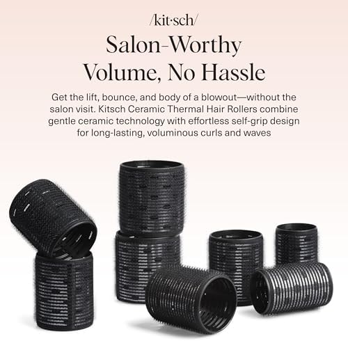 Kitsch Ceramic Hair Rollers for Women - Black, 8 Count (Pack of 1) - Image 2
