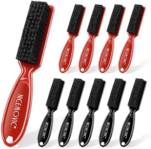 NICEMOVIC Barber Clipper Cleaning Brushes, 10 Pcs Plastic Handle Nylon Bristles, Anti-Slip Handle Mini Brush Bulk Set, Duster Manicure Brush for Hair Styling Tools, Kitchen Sink, Shoes (Black&Red) by NICEMOVIC