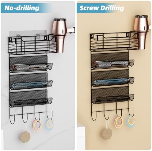 4 Tier Hair Tool Organizer Wall Mount, curling iron holder Basket, Black - Image 4