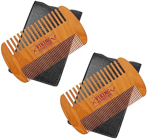 Viking Revolution Wooden Beard Comb & Case - Pocket Comb, 2 Pack by VikingRevolution