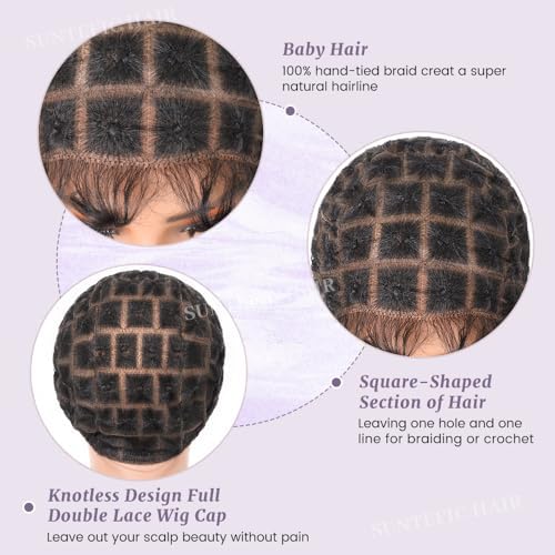 Braided Wig Cap With Human Baby Hair Crochet Wig Cap For Crochet Braids Hair Glueless Double Full Hd Lace Wig Caps For Black Women(#1B Black,69 Sections) - Image 2