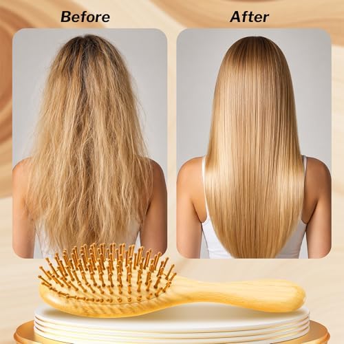 Bamboo Hair Brush for Hair Growth, Natural Bamboo Bristles Detangling Wooden Paddle Hairbrush for Massaging Scalp, for Women Men and Kids, for All Hair Types, with Ergonomic Handle (Set-3Pcs) - Image 5