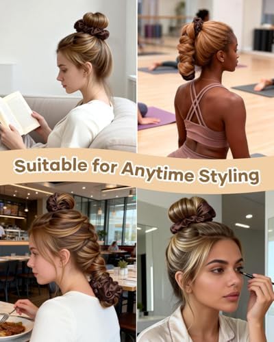 BONNET QUEEN Large Satin Heatless Hair Curler for Long Thick Hair, All-in-One Overnight Curling Rod, Heatless Curls Bun with Built-in Scrunchies, Day-to-Night Styling for Sleep, Travel & Gym, Brown - Image 3