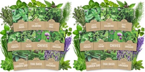 Organic Herb Seeds Variety Pack - 10 Individual Packs - 2026 Season - Basil, Cilantro, Dill, Thyme, Parsley and More! for Indoor & Outdoor Planting (Non-GMO, Certified Organic) (Pack of 2) by SweetYards