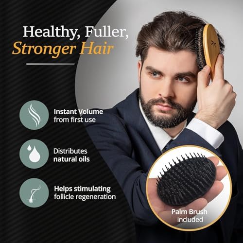 Belula Men's Hair Grooming Set, Boar Bristle and Nylon Pin Brush, Comb, Bag - Image 4