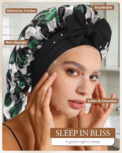 AWAYTR Long Satin Bonnet for Sleeping, Women Two-Tone Reversible Sleep Cap - Image 6