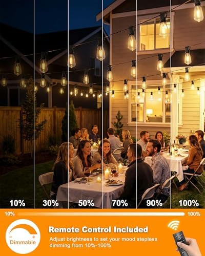 108FT (48+2) Outdoor String Lights Solar Powered, ST38 Dimmable Patio Lights with Remote & USB Charging, Dusk to Dawn, 2700K LED String Solar Light for Backyard, Garden, Porch, Wedding Decor - Image 4
