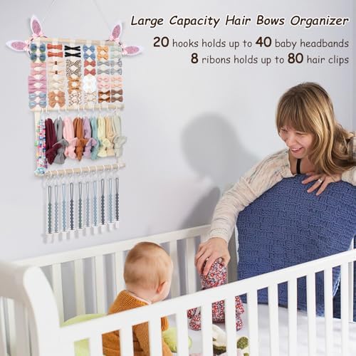 Headband Organizer Bow Holder for Girls Hair Bows Clips, Beige - Image 3