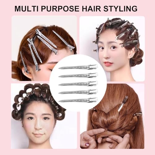 30 Packs Hair Clips, Duck Bill Clips, Hair Coloring, Hair Clips & Barrettes, 3.5 Inches Rustproof Metal Alligator Curl Clips with Holes for Hair Styling, Silver - Image 2