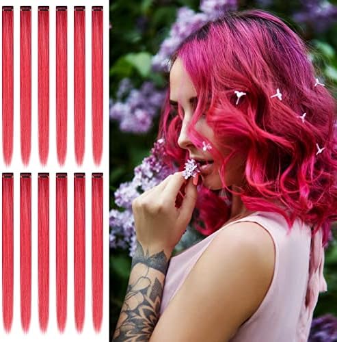 BEAHOT 12 PCS Clip in Colored Hair Extensions, 22 Inch Red Hairpieces by BEAHOT