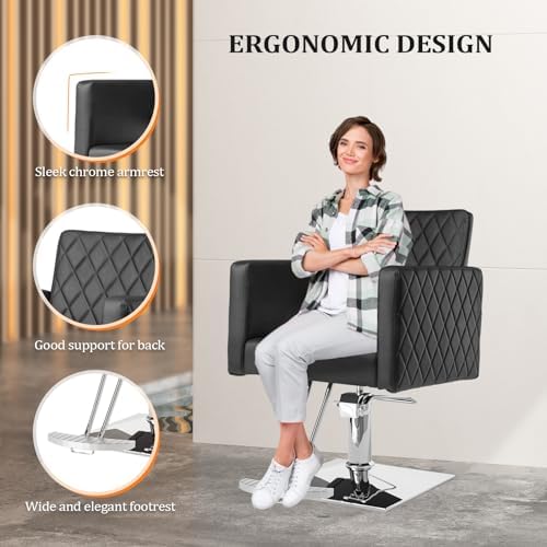 Bonnlo Salon Chair for Hair Stylist Wide Seat, Hydraulic Barber Chair with Aluminium Alloy Footrest, Black Hair Salon Chair Styling Heavy Duty, Beauty Spa Cosmetology Shampoo Hairdressing Equipment - Image 4