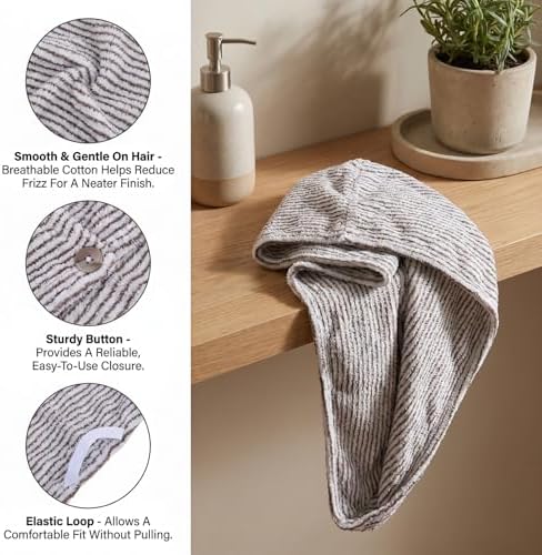 Hair Towel Wrap Microfiber Hair Towel Wrap Black & White Striped - Image 5