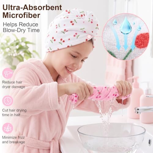 Kids Microfiber Hair Towel Wrap 2Pack Absorbent Hair Drying Turban for Girl - Image 3