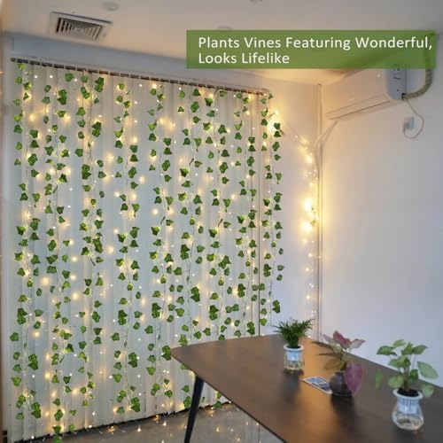 RECUTMS Fake Wall Curtain Ivy Vines with String Lights for Room Decor 98Ft - Image 6