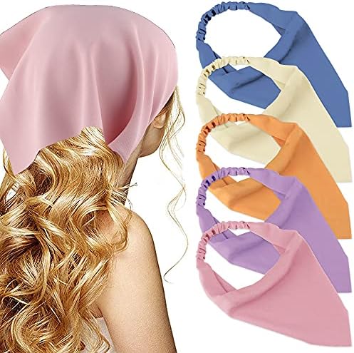 TOBATOBA Bandana Headband for Women Hair Scarf Headbands, 5 Pcs Solid Hair Bandanas Scarf for women Chiffon Head Kerchief Head bands Fashion Boho Hairbands for Women Girls by TOBATOBA