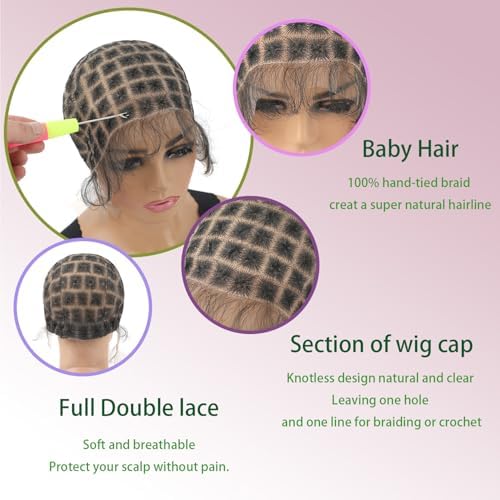 Braided Wigs Cap With Baby Hair Double Full Lace HD Wig Cap for Crochet Braids Wig Cap with Natural Knots Breathable Lace Wigs Caps for Making Wig Glueless Crochet Wig Caps (123knots) - Image 5