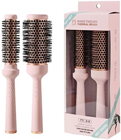 Magic Curling Round Brush Set (1&1.7Inches), Cut Drying Time, Self-Standing Round Brush, Great Blowout,Ceramic Coated Barrel,Quick Styling,Blowout Volume,Ionic Thermal Barrel, Wave Styler by F3systems