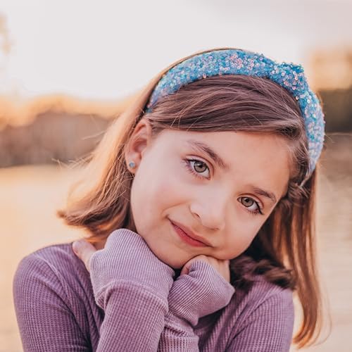 FROG SAC Sequin Knot Headband for Girls, Blue Knotted Hair Bands Accessories for Kids, Sparkly Iridescent Little Girl Headbands, Cute Fashion Hairbands for Tweens Stocking Stuffers for Children - Image 2
