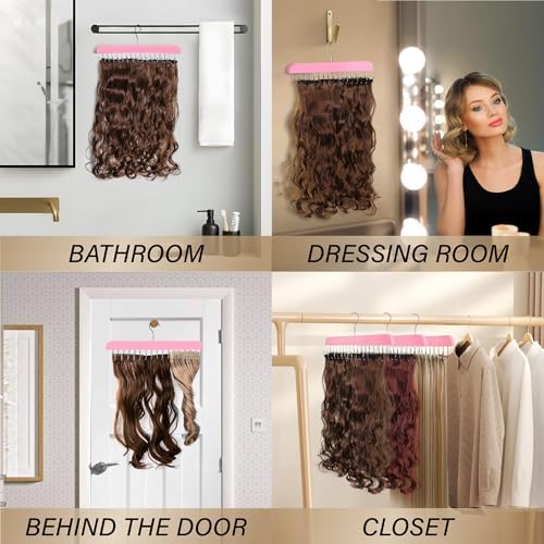 Hair Extension Hanger Weft Organizer Stand for Clip-in Styling Washing Storage Rack Display Mount Accessories Pink 16-Tooth Braiding Wig Holder - Image 4