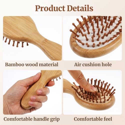 10Pcs Bamboo Hair Brush bulk wooden hair brush wooden brushs for hairs Pocket Paddle Massage Scalp Detangling Brushs for Women Men Portable Bristle Styling Set DIY Wedding Gifts Bridal - Image 4