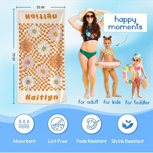 JML Personalized Beach Towel with Name, Custom Flower Beach Towel, Customized Microfiber Pool Towel, Quick Dry & Absorbent Swim Towel for Adult,Anniversary, Birthday, Summer Holiday,Vacation - Image 3
