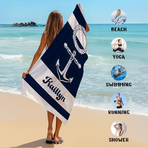 JML Custom Anchor Beach Towel with Name, Microfiber, 30 x 60 in - Image 6