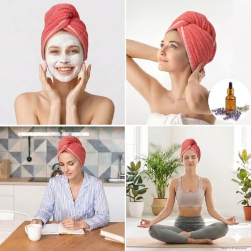 3 Pack Red Microfiber Hair Towel Wrap, Super Absorbent Quick Dry Hair Turban for Women, 10x26 Inches Soft Hair Drying Cap for Long Thick Curly Hair, Shower Bath Travel - Image 6
