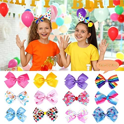 5 Inch Hair Bows for Girls,Colorful Rainbow Heart Girls Hair Bows - Image 3