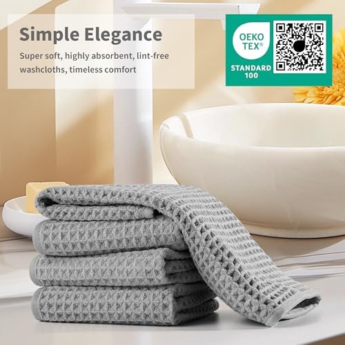 Microfiber Waffle Face Towels, 4 Pieces, Soft, Absorbent, Fast Drying, Lint Free 430 GSM (Silver) - Image 6