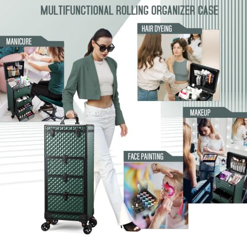Yueieoun Nail Trolley Cart with 3 Drawers, Salon Station Cosmetology Case on Wheels Rolling Makeup Train Case Nail Case Organizer Beauty Salon Travel Case for Nailart,SPA,Hairstylist,Artist,Dark Green - Image 6