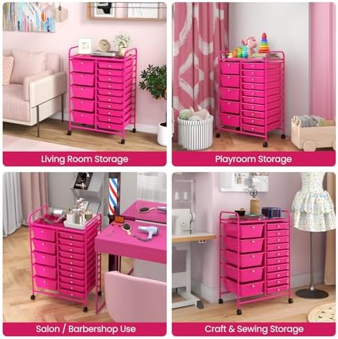 Giantex 15 Drawers Rolling Cart, Classroom Organizers, Storage Cart with Wheels, for Teacher Office Home School Supplies Tool Craft Art Paper - Image 5