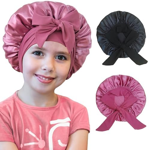 Silk Bonnet for Kids, Satin Hair Bonnet for Sleeping with Tie Band by choshion