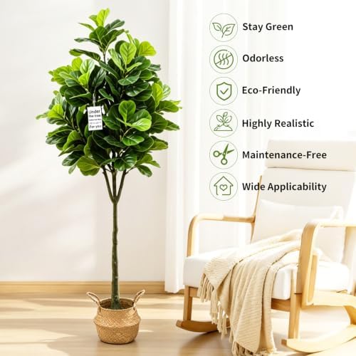 6FT Artificial Fiddle Leaf Fig Tree, Faux Plant - Image 3