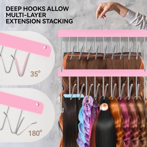 2 Pack Hair Extension Holder & Hanger – Stackable Hair Extension Storage Rack for Styling, Rotatable Braiding Rack Wig Organizer Stand for Wigs, Hairpieces, Clip/Tape Ins and Accessories - Image 4