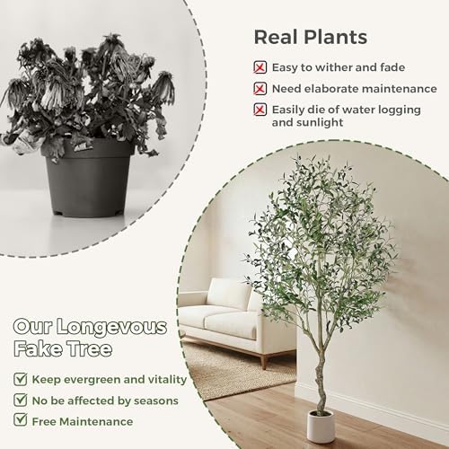 Artificial Olive Tree Indoor 6FT, Tall Faux Olive Tree with White Planter - Image 4
