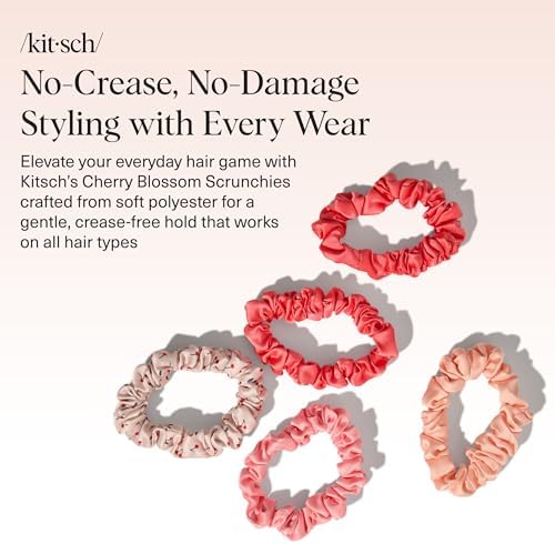 Kitsch Ultra-Petite Satin Scrunchies for Women - Cherry Blossom, 5pcs - Image 2