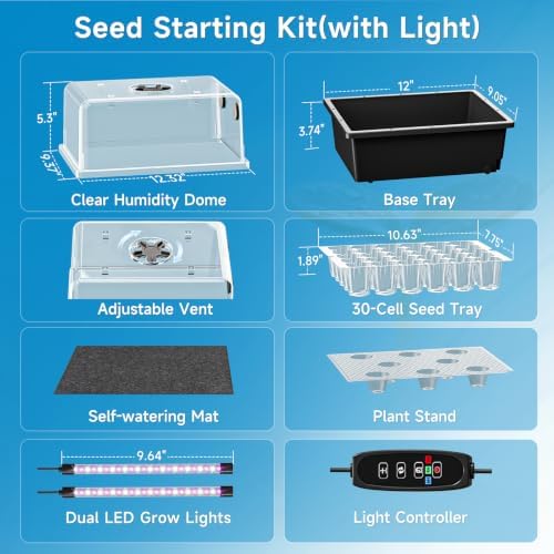 Hon&Guan 30 Cell Self Watering Seed Starter Tray with Growing Lights - Image 2