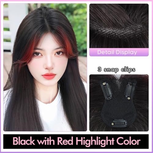 VAVANGA 3D Hair Topper with Bangs Black with Red Highlight Color 10inch - Image 2