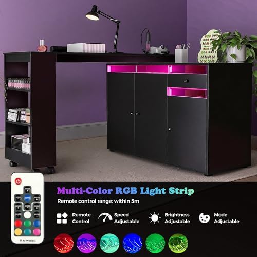 L-Shaped Manicure Table with Dust Collector & LED Light (Black) - Image 5