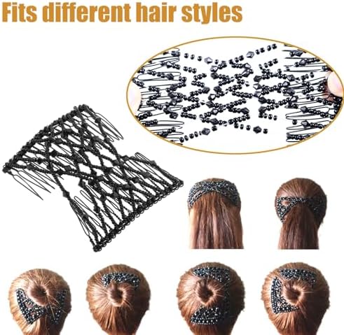 5 Pieces Stretchy Beaded Hair Accessories - Adjustable Elastic Clips, No Crease Pins for Curly Thick Wavy Hair Ponytails, Vintage Bun Makers for Women and Girls - Image 5