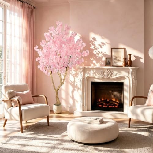 Pink Artificial Cherry Blossom Tree 6FT with Sturdy White Planter - Image 2