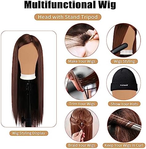 Beauty Star [ 63inch Tall ] Wig Stand Tripod with 22 inch Canvas Mannequin Head, Block Head Holder Set Included Wig Caps for Multiple Wigs, Perfect Wig Making kit - Image 6