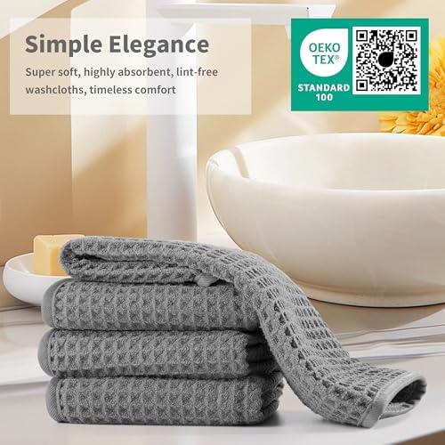 Microfiber Waffle Face Towels, 4 Pieces, Soft, Absorbent, Fast Drying, Lint Free 430 GSM (Gray) - Image 6