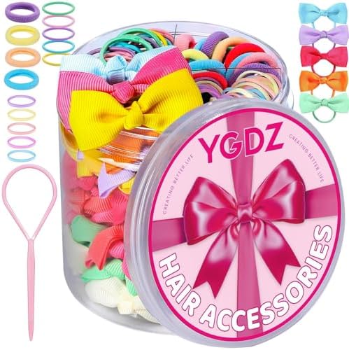 YGDZ Hair Accessories Set: 300 Elastic Rubber Bands, 150 Small Hair Ties for Toddlers and Kids, 100 Bands for Thin Hair, 20 Baby Hair Bows for Girls by YGDZ