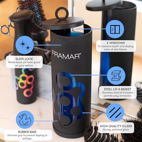 FRAMAR Disinfectant Jar For Salon, Hair Disinfectant Liquid, Non Slip Base - Image 2
