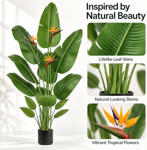 Artificial Bird of Paradise Plant Flowers, 6FT Fake Banana Tree for Home - Image 4