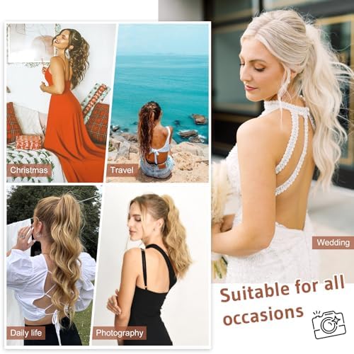 Flufymooz Ponytail Extension, 18 Inch Claw Clip Ponytail Extension, Wavy Curly Claw Clip in Ponytail Hair Extensions, Natural Fake Ponytail Synthetic Hairpiece for Women (Dark Blonde to Light Blonde) - Image 6