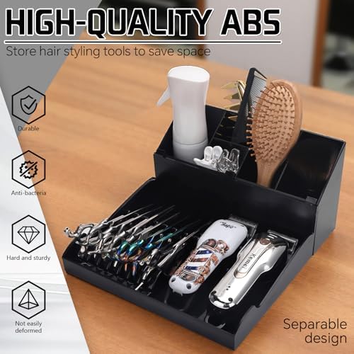 Professional Hair Stylist Storage Box, Black ABS Plastic, Multi-Compartment Organizer with Clipper Holders, Salon Tools Tray Case for Barber Accessories - Image 5